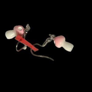 A magical pink mushroom set of earrings crafted from new ceramic stainless steel